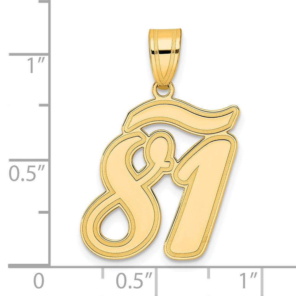 14k Yellow Gold Brushed Border Script Number 81 Pendant