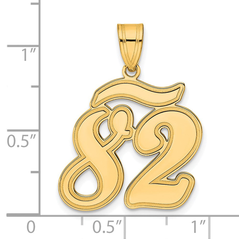 14k Yellow Gold Brushed Border Script Number 82 Pendant