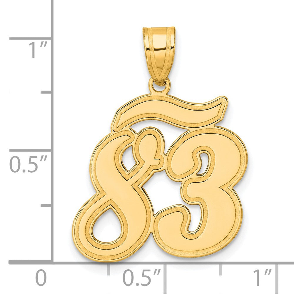 14k Yellow Gold Brushed Border Script Number 83 Pendant