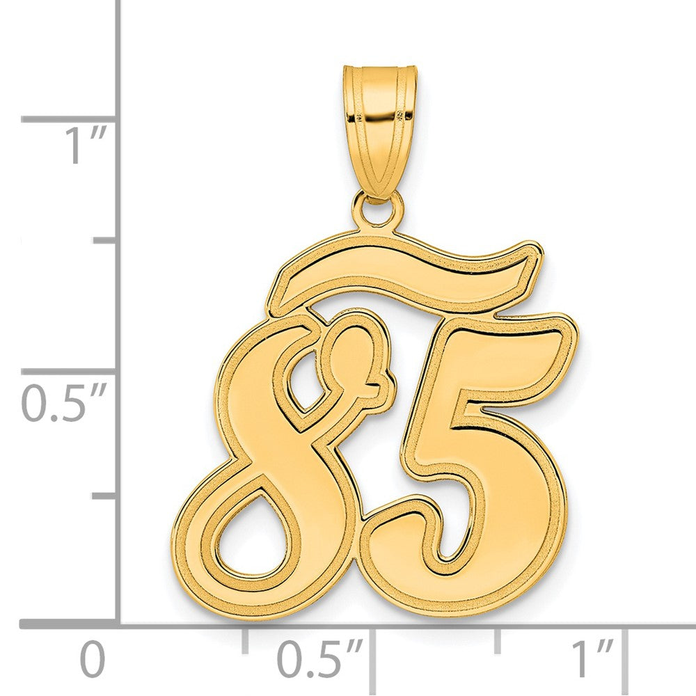 14k Yellow Gold Brushed Border Script Number 85 Pendant