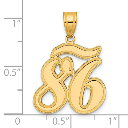 14k Yellow Gold Brushed Border Script Number 86 Pendant