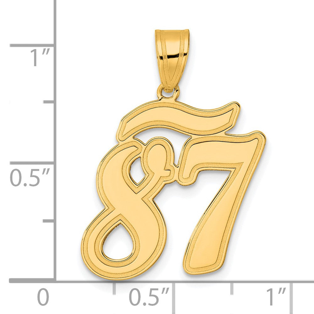 14k Yellow Gold Brushed Border Script Number 87 Pendant