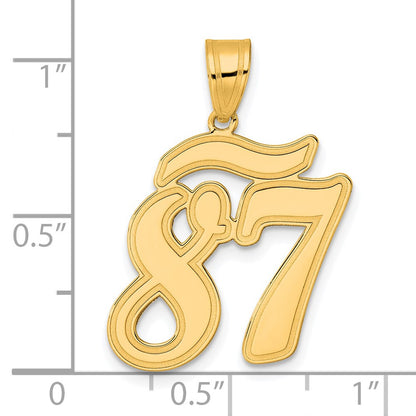 14k Yellow Gold Brushed Border Script Number 87 Pendant
