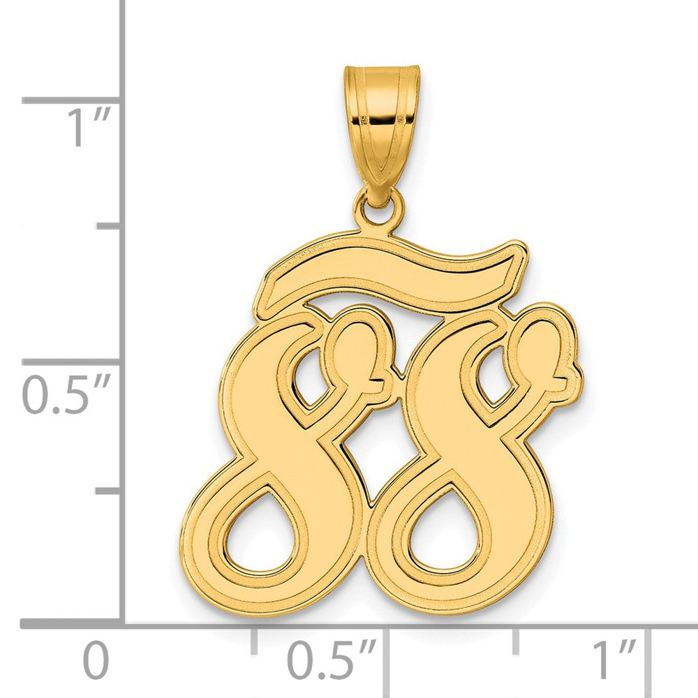 14k Yellow Gold Brushed Border Script Number 88 Pendant