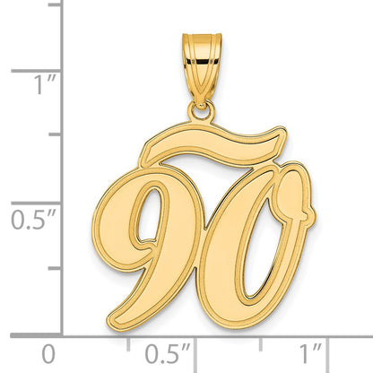 14k Yellow Gold Brushed Border Script Number 90 Pendant