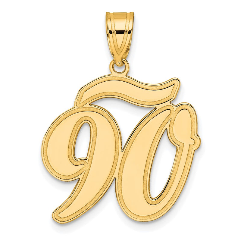 14k Yellow Gold Brushed Border Script Number 90 Pendant