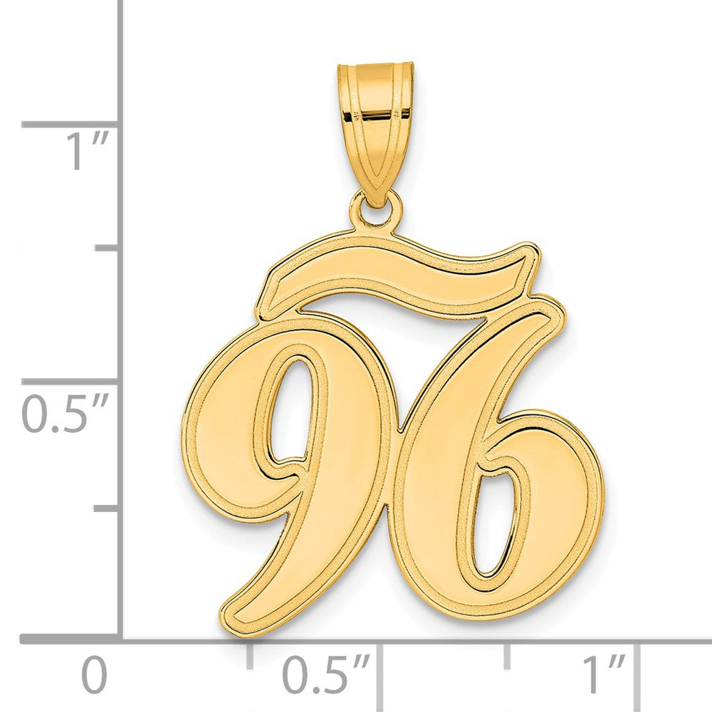 14k Yellow Gold Brushed Border Script Number 96 Pendant