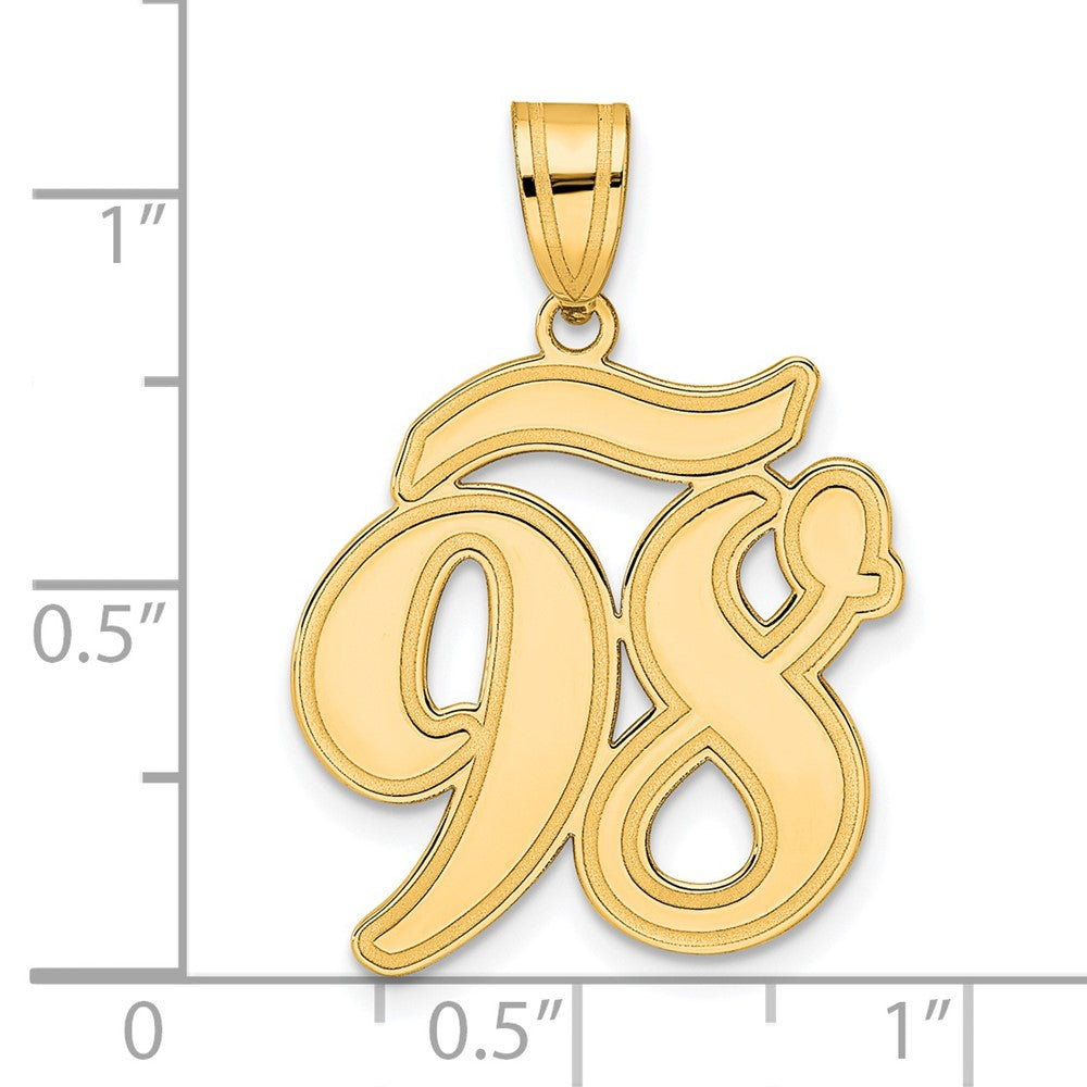 14k Yellow Gold Brushed Border Script Number 98 Pendant