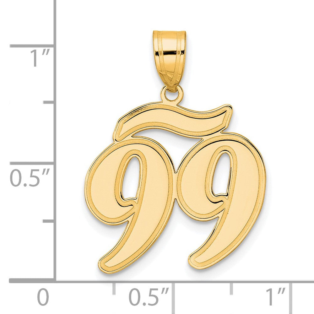 14k Yellow Gold Brushed Border Script Number 99 Pendant