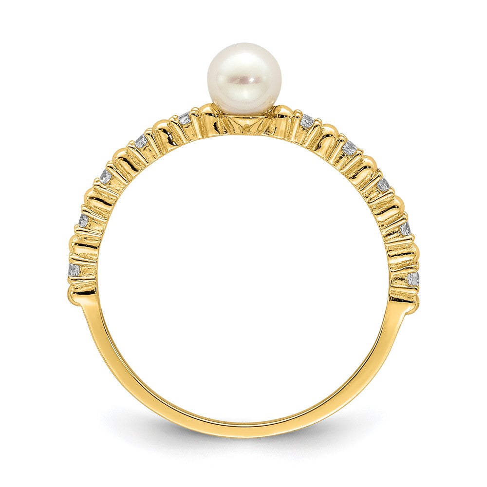 14K Yellow Gold Madi K 3-4mm White Button Freshwater Cultured Pearl CZ Ring