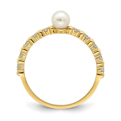 14K Yellow Gold Madi K 3-4mm White Button Freshwater Cultured Pearl CZ Ring