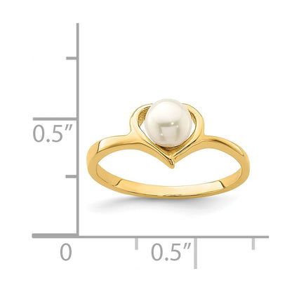 14K Yellow Gold Madi K 4-5mm White Button Freshwater Cultured Pearl Heart Ring