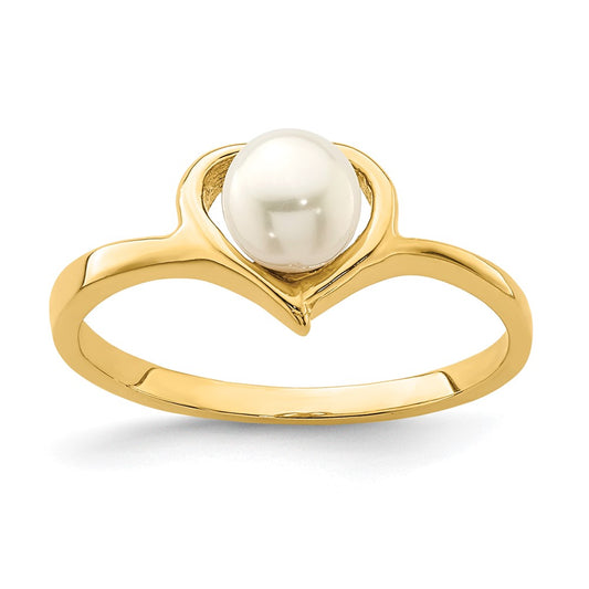 14K Yellow Gold Madi K 4-5mm White Button Freshwater Cultured Pearl Heart Ring
