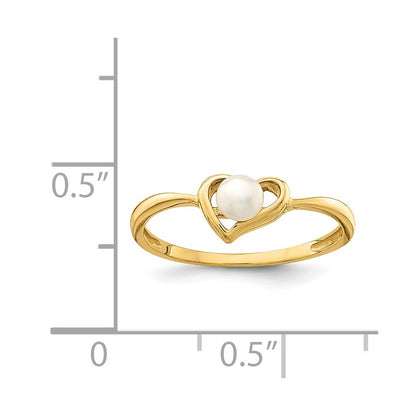 14K Yellow Gold Madi K 3-4mm White Button Freshwater Cultured Pearl Heart Ring