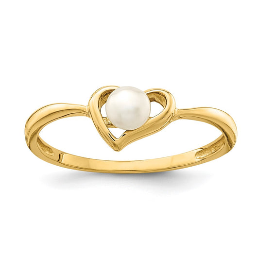 14K Yellow Gold Madi K 3-4mm White Button Freshwater Cultured Pearl Heart Ring