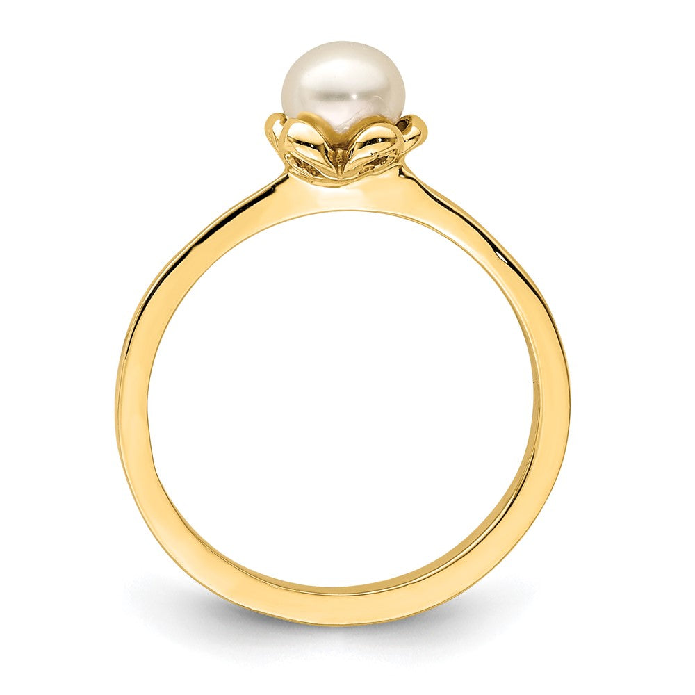 14K Yellow Gold Madi K 4-5mm White Button Freshwater Cultured Pearl Flower Ring