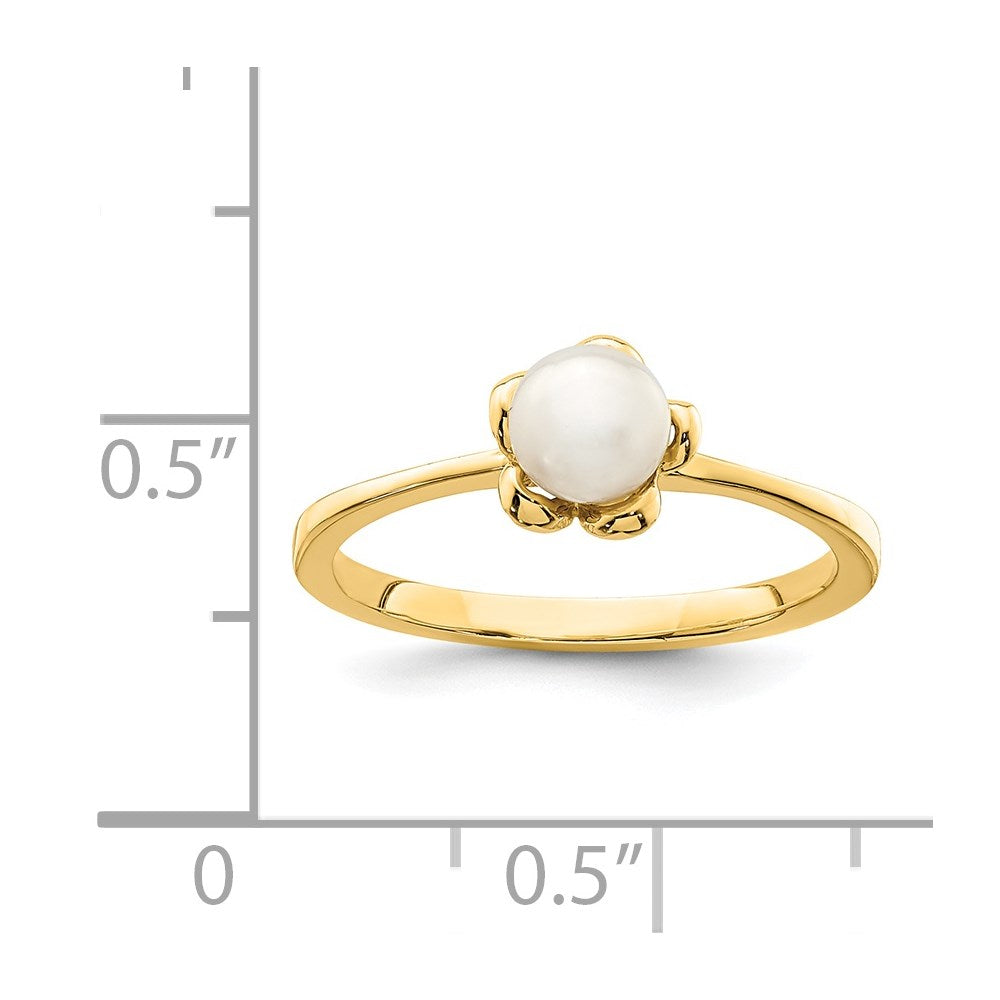 14K Yellow Gold Madi K 4-5mm White Button Freshwater Cultured Pearl Flower Ring