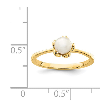 14K Yellow Gold Madi K 4-5mm White Button Freshwater Cultured Pearl Flower Ring