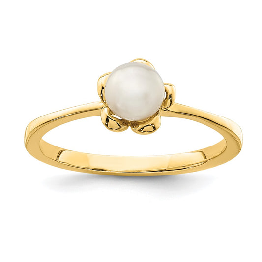 14K Yellow Gold Madi K 4-5mm White Button Freshwater Cultured Pearl Flower Ring