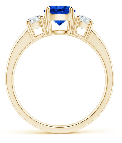 Classic Natural Blue Sapphire & Diamonds Three Stone Engagement Ring 14K Yellow Gold