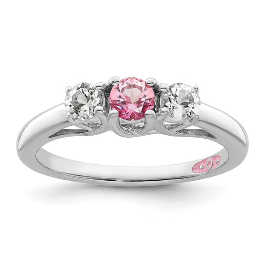 Survivor Collection Sterling Silver Rhodium-plated Clear and Pink Swarovski Topaz Pamela Ring