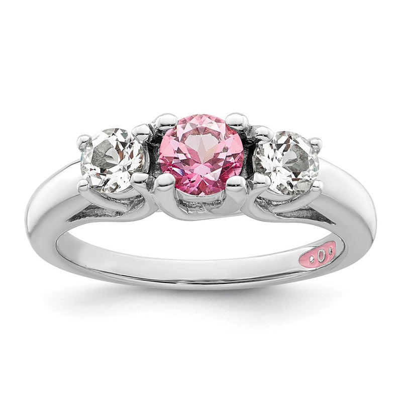 Survivor Collection Sterling Silver Rhodium-plated Clear and Pink Swarovski Topaz Pamela Ring