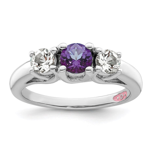 Survivor Collection Sterling Silver Rhodium-plated Clear and Purple Swarovski Topaz Pamela Ring