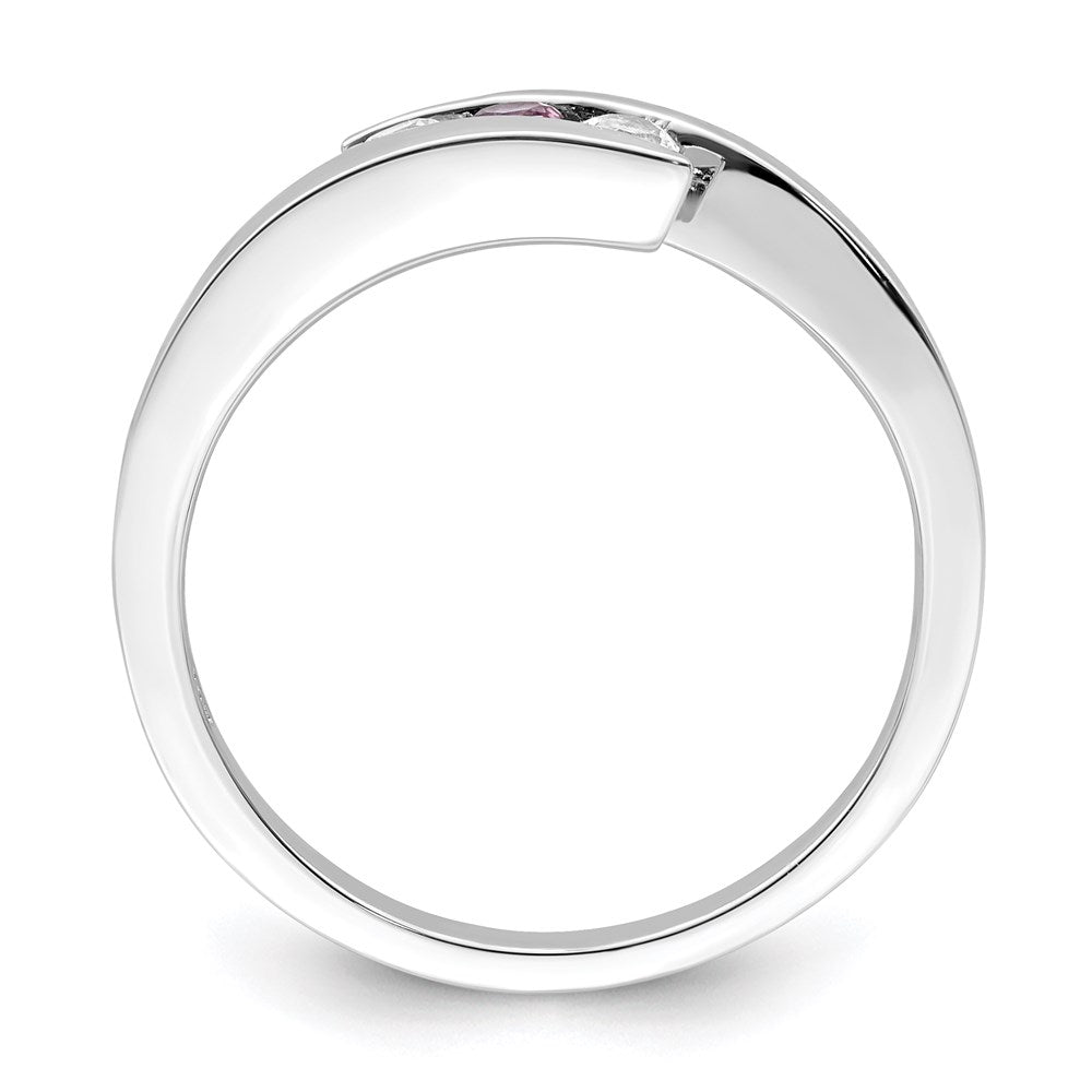 Survivor Collection Sterling Silver Rhodium-plated White and Pink Swarovski Topaz Circle of Strength Ring