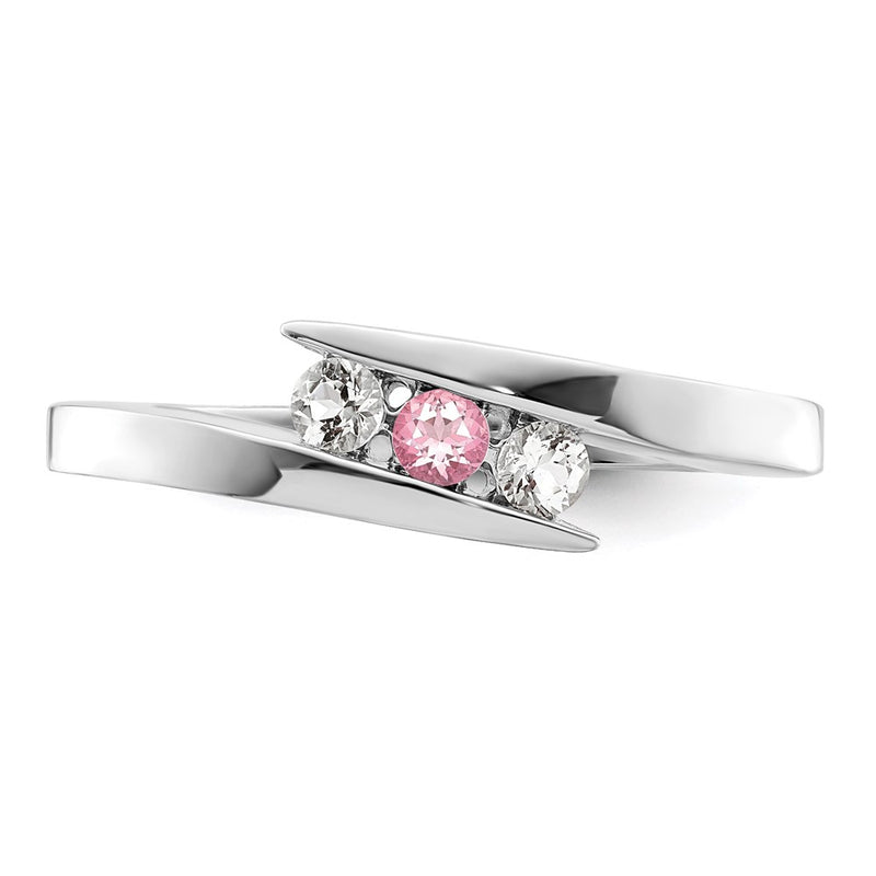 Survivor Collection Sterling Silver Rhodium-plated White and Pink Swarovski Topaz Circle of Strength Ring