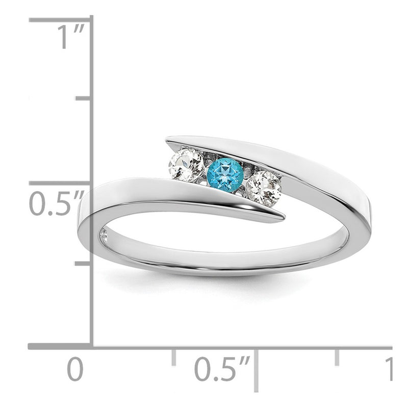 10K White Gold Survivor Clear & Blue Swarovski Topaz Circle of Strength Rin