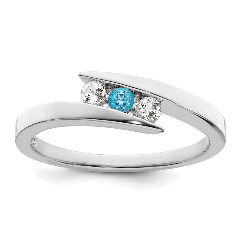 10K White Gold Survivor Clear & Blue Swarovski Topaz Circle of Strength Rin