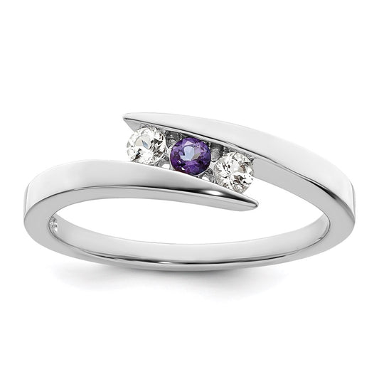 Survivor Collection Sterling Silver Rhodium-plated White and Purple Swarovski Topaz Circle of Strength Ring