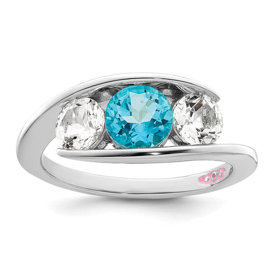 10k White Goldw Survivor Collection Clear & Blue Swarovski Topaz Journey Ring