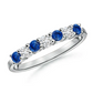 Created Blue Sapphire & CZ Half-Eternity Anniversary Wedding Band Ring in 14K White Gold
