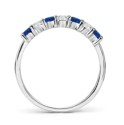 Blue Sapphire and 1/4 CT. T.W. Diamond Half-Eternity Wedding Band Ring in 14K White Gold