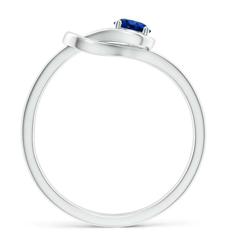 Natural 6mm Blue Sapphire Love Knot Ring 14k White Gold