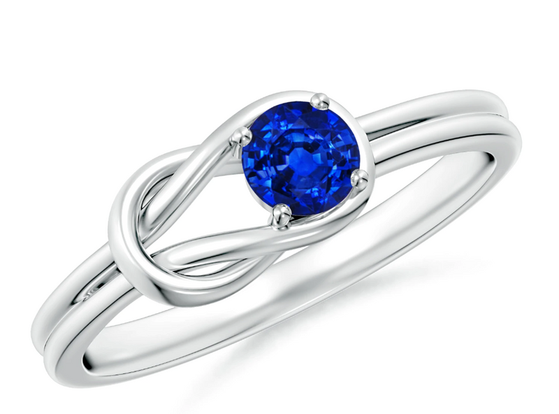 Natural 6mm Blue Sapphire Love Knot Ring 14k White Gold