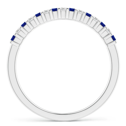 Princess Cut Created Blue Sapphire & CZ Half Eternity Wedding Band in 14K Yellow Gold