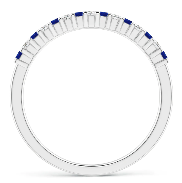 Princess Cut Natural Blue Sapphire & Diamonds Half Eternity Wedding Band in 14K White Gold