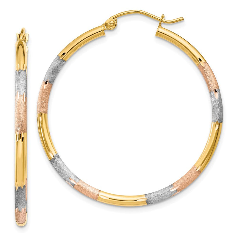 14k Yellow & Rhodium Gold Yellow Gold w/ White & Rose Rhodium 2mm Diamond-cut Earrings