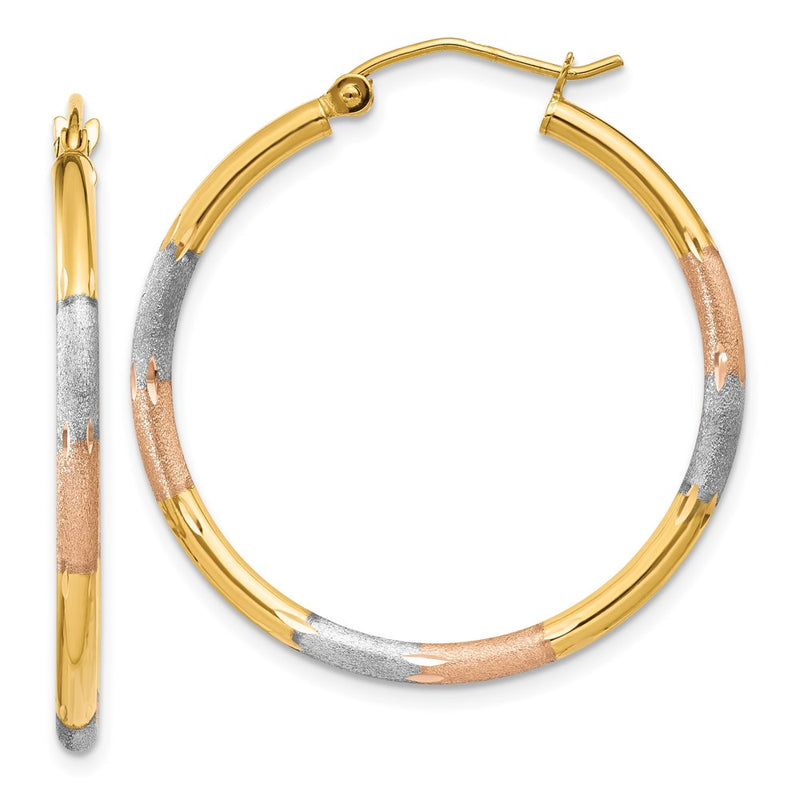 14k Tri-Color Gold 2mm Diamond-cut Earrings