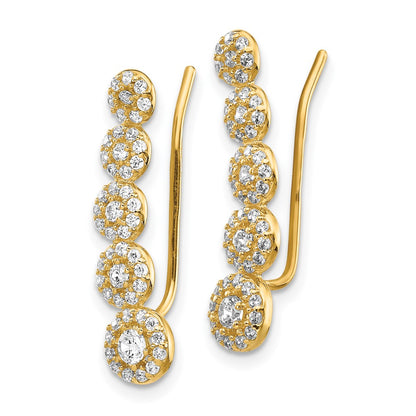14k Yellow Gold CZ Circles Polished Ear Climber Earrings