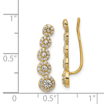 14k Yellow Gold CZ Circles Polished Ear Climber Earrings