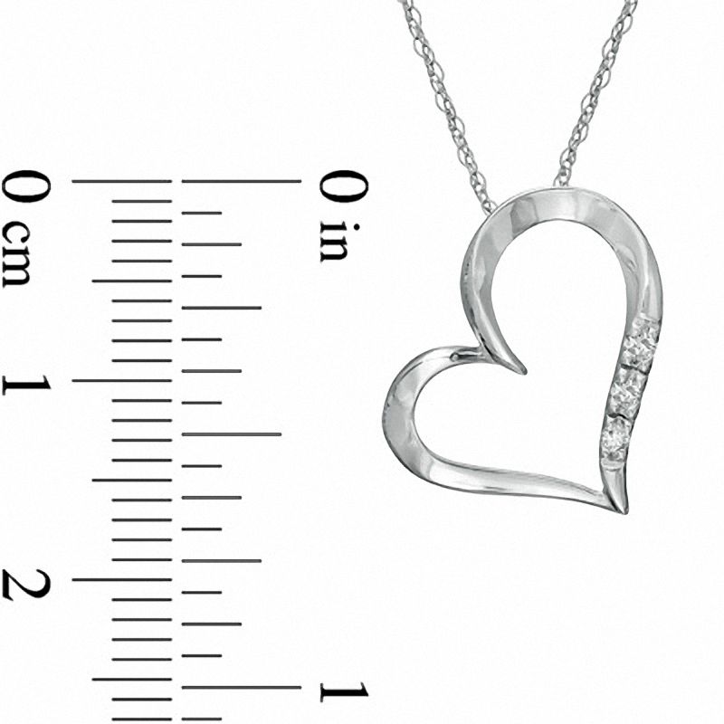 Natural Diamond Accent Three Stone Tilted Heart Pendant in 10K White Gold
