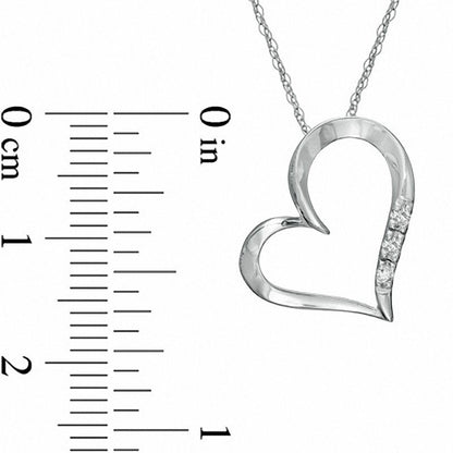 Natural Diamond Accent Three Stone Tilted Heart Pendant in 10K White Gold