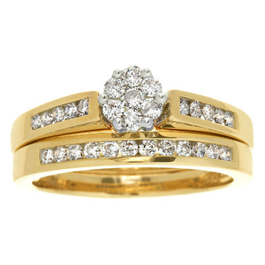 1/2 CT. Diamond Flower Bridal Engagement Ring Set in 14K Yellow Gold