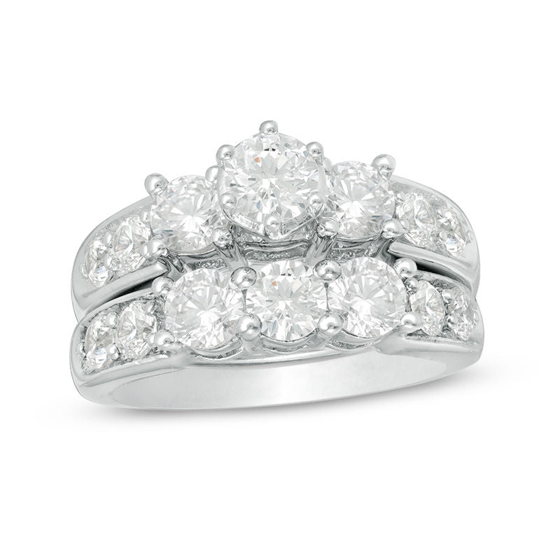 3 CT. Diamond Three Stones Bridal Engagement Ring Set 14K White Gold