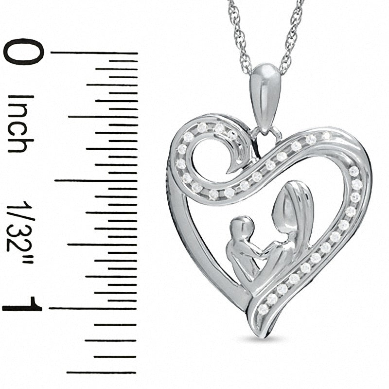 Natural Diamond Accent Motherly Love Swirl Heart Pendant in Sterling Silver