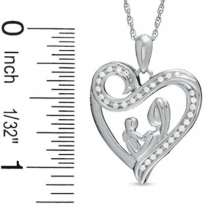 Natural Diamond Accent Motherly Love Swirl Heart Pendant in Sterling Silver