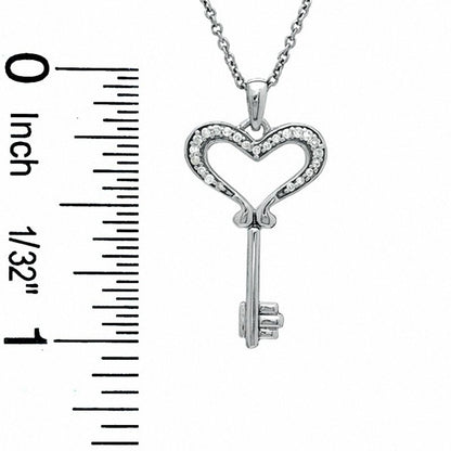 0.05 CT. T.W. Natural Diamond Small Heart Key Pendant in Sterling Silver